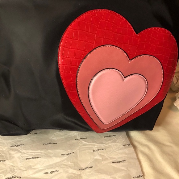 Karl Lagerfeld Amour Black Tote with Red and Pink Heart Design. NWT - Picture 11 of 12